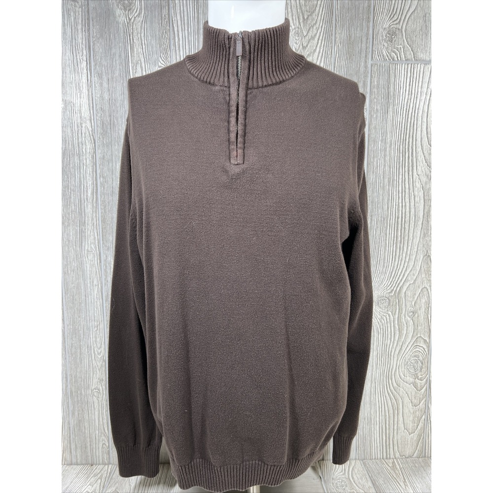 Perry Ellis Portfolio Brown Long Sleeve Quarter Zip Unlined Sweater Mens SZ L